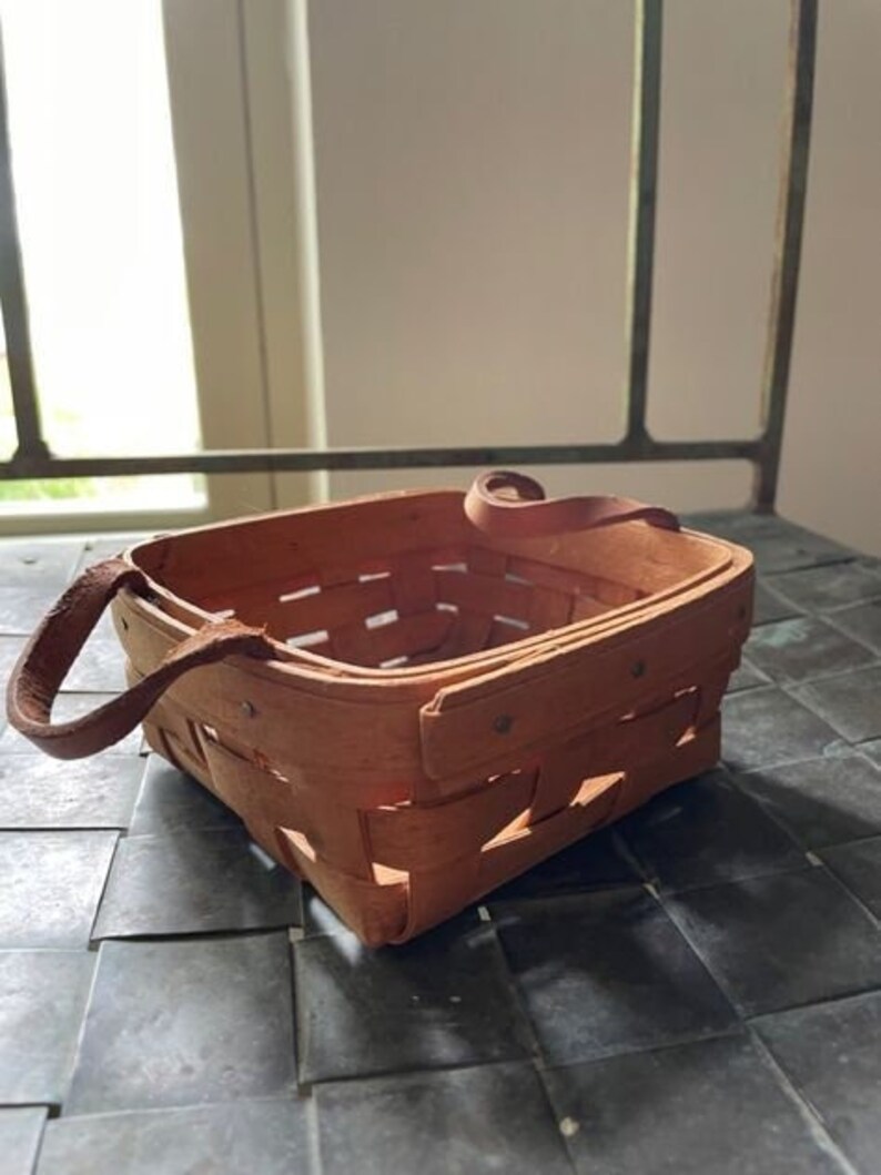 Square Leather Handle Basket Longaberger Etsy