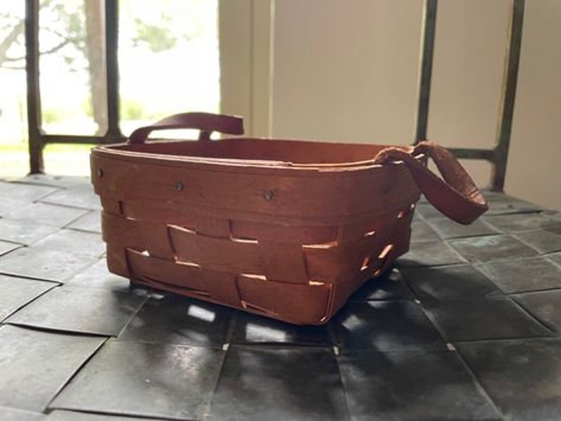 Square Leather Handle Basket Longaberger Etsy