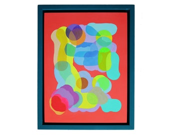 BUBBLES // Custom Framed Abstract Acrylic Painting On Wood Canvas Board // 2