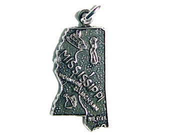 Mississippi State Map Charm - Vintage Travel Map Souvenir Charm - Very Well Detailed Ole Miss Charm by Fort