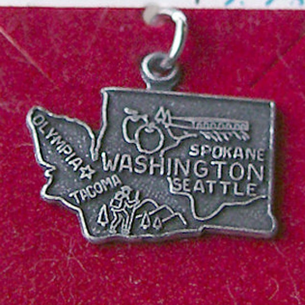 Washington State Map Charm - Vintage NOS New Old Stock Washington Souvenir Charm - Very Well Detailed on Original Card