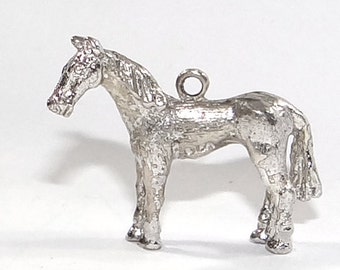 Sterling Shiny Horse Charm - Vintage Silver Pony Charm - Three Star Rhodium Plated Horse
