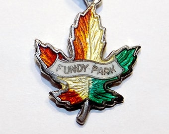 Sterling Fundy Park Charm - Vintage Enamel Maple Leaf - Signed BMCo for Breadner Manufacturing Co - Bay of Fundy Souvenir