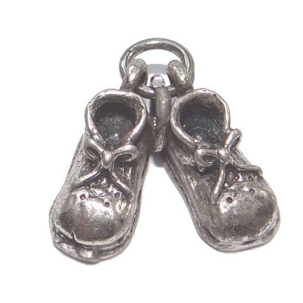 Sterling Baby Shoes Charm - Vintage Silver Baby Shower Gift -  Full Pair of Sterling Baby Booties by Danecraft
