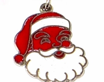 Sterling Christmas Santa Charm - Vintage Sterling Santa Enameled Charm - Red and White Santa Face Signed Sterling and F for Fort