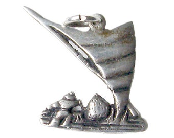 835 Silver Proa Charm - Vintage Asian Sailing Ship - Micronesia Fishing Boat Charm