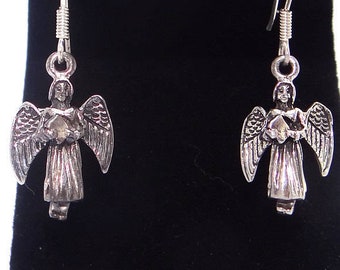 Sterling Angel Earrings - Vintage Silver Guardian Angels with  Movable Wings - Pierced Earrings on Sterling Ear Wires