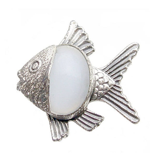 Sterling Fish Brooch - Vintage Danecraft  Silver Fish - Glass Moonstone Belly - Sterling Silver Fish Pin