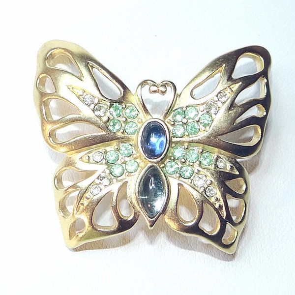 Gold-tone Butterfly Brooch  - Vintage Insect Pin - Rhinestone Butterfly Brooch - Bug Jewelry - Gift for Butterfly Collectors