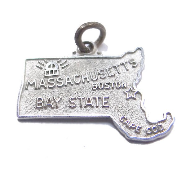 Sterling Massachusetts Souvenir Charm a Bay State Silver State Map Charm by Griffith