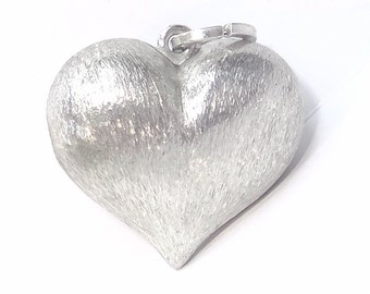 Sterling Puffed Heart Charm - Vintage Textured Heart Pendant - Heart for Love