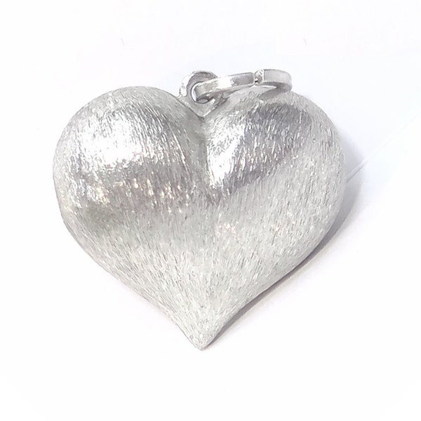 Sterling Puffed Heart Charm - Vintage Textured Heart Pendant - Heart for Love