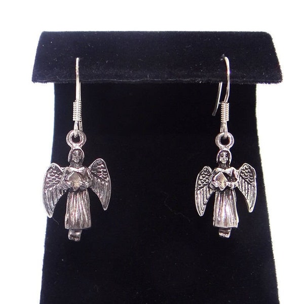 Sterling Angel Earrings - Vintage Silver Guardian Angels with  Movable Wings - Pierced Earrings on Sterling Ear Wires