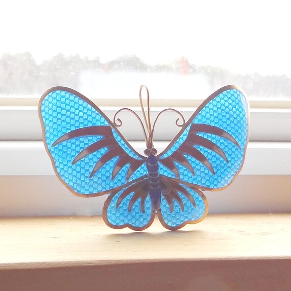 Blue Enamel Butterfly - Plique a Jour Enamel - Vi… - image 3