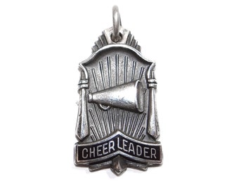 Sterling Cheerleader Pendant Charm - Vintage Silver Dimensional Herff Jones Cheer Leader Award Charm - School Achievement Prize
