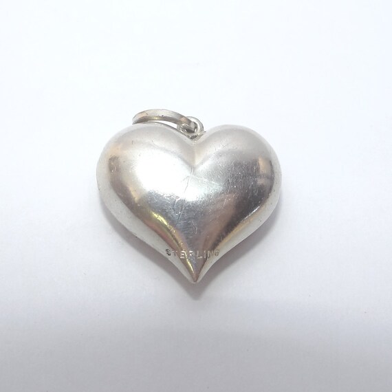 Sterling Puffed Heart Charm - Vintage Textured He… - image 2