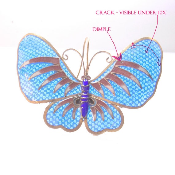 Blue Enamel Butterfly - Plique a Jour Enamel - Vi… - image 5