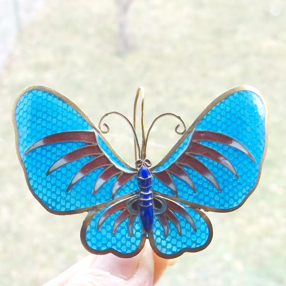 Blue Enamel Butterfly - Plique a Jour Enamel - Vi… - image 2