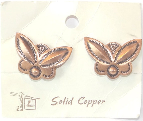 Copper Butterfly Earrings - Vintage Southwest Cli… - image 2