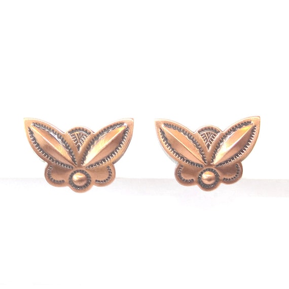 Copper Butterfly Earrings - Vintage Southwest Cli… - image 1