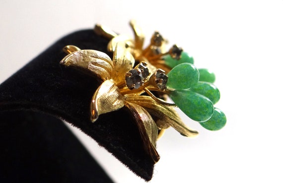 Gold & Green Orchid Earrings - Vintage Green Art … - image 3