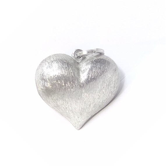 Sterling Puffed Heart Charm - Vintage Textured He… - image 1