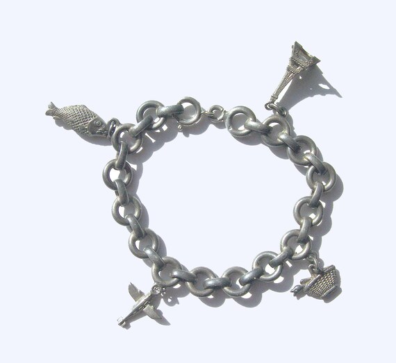 Heavy Sterling Charm Bracelet - Rare 1940's War E… - image 1