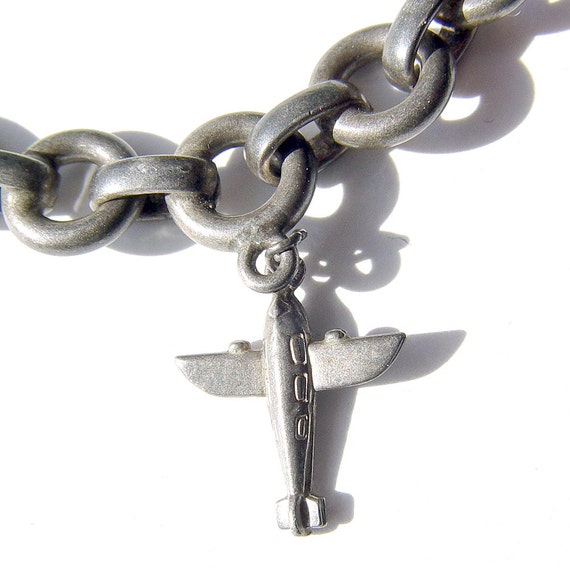 Heavy Sterling Charm Bracelet - Rare 1940's War E… - image 4