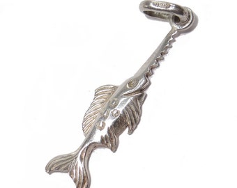 Sterling Swordfish Charm - Vintage Sword Fish Pendant - Billfish Fish with Smile for Fisherman - Made in Italy