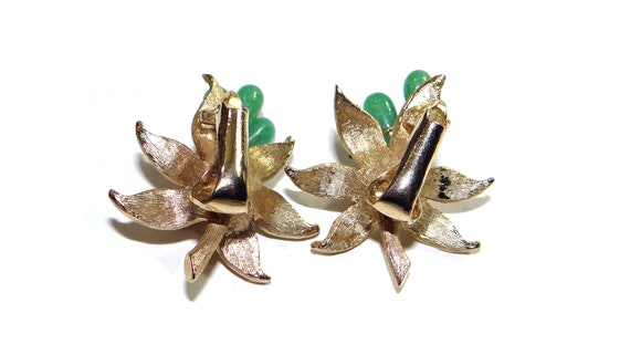 Gold & Green Orchid Earrings - Vintage Green Art … - image 4