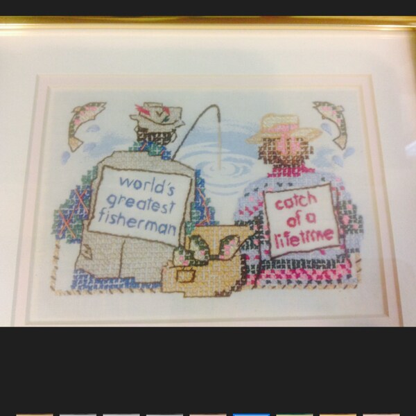 World's Greatest Fisherman and Catch of a Lifetime Vintage Wall Art Anniversary Birthday Gift Fishing Love Marriage Sweetheart Cross stitch