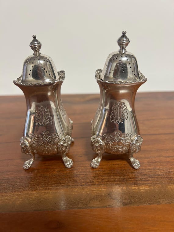 Vintage Barker Ellis Silver Plate Salt & Pepper Pots, Lion Head