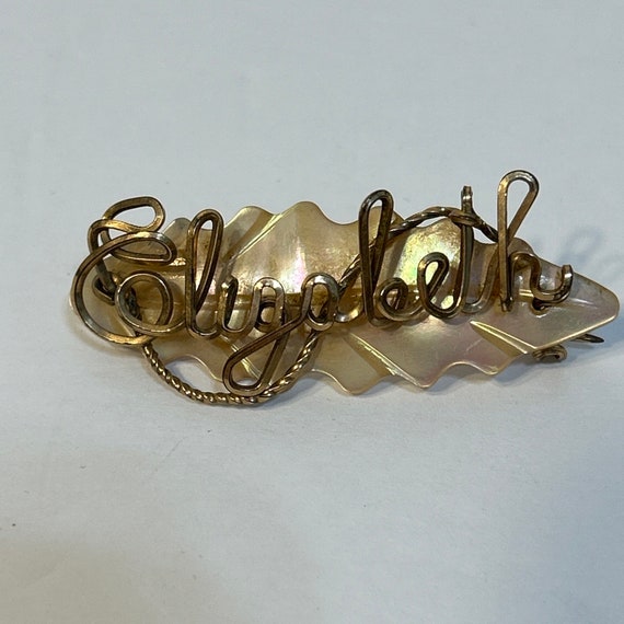 Vintage ELIZABETH Name Cursive Pin Brooch Gold To… - image 2
