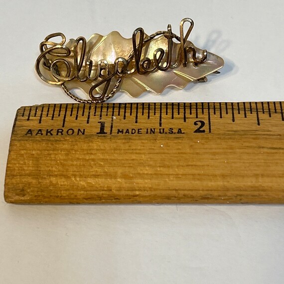Vintage ELIZABETH Name Cursive Pin Brooch Gold To… - image 5