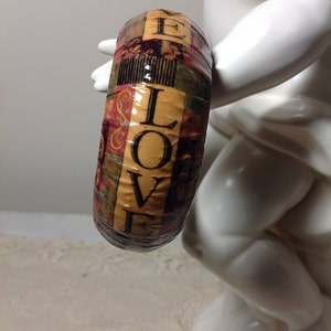 Vintage Artisan Decoupage Love Bangle Bracelet Hippie Boho Chic Jewelry