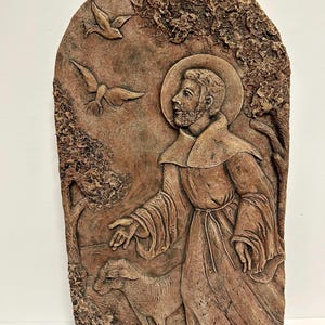 Large Vintage St Francis of Assisi 18.25&quot; Relief Arch Wall Plaque Religious Garden Patio Decor Resin?