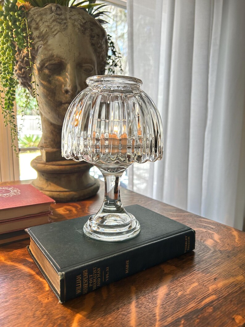 Vintage Crystal Glass Fairy Lamp Romantic Grandmillennial Cottage Shabby Decor 7.5