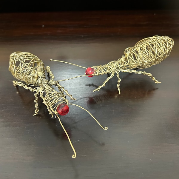Set of 2 Vintage Brass Insects Bugs Wire Sculptures Animal Metal Art Sculpture