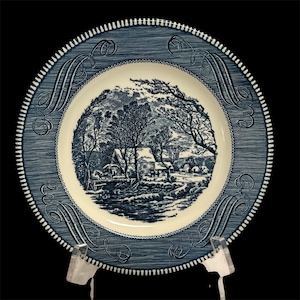 Vintage Royal Currier and Ives Dinner Plate The Old Grist Mill Blue/White 10”