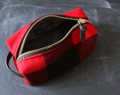 Fat Zipper Dopp Kit. Buffalo Plaid Wool