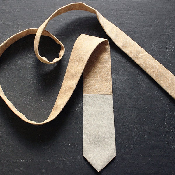Handmade Chambray-Block Necktie. Yellow and Ivory.