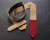 Handmade Chambray-Block Necktie. Caramel and Red.