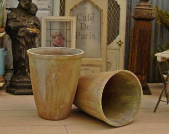 Miniature Dollhouse FAIRY GARDEN Accessories ~ Set of 2 Aged Urns with Swag NEW