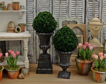 Miniature Dollhouse FAIRY GARDEN Accessories ~ Set of 2 Aged Urns with Swag NEW