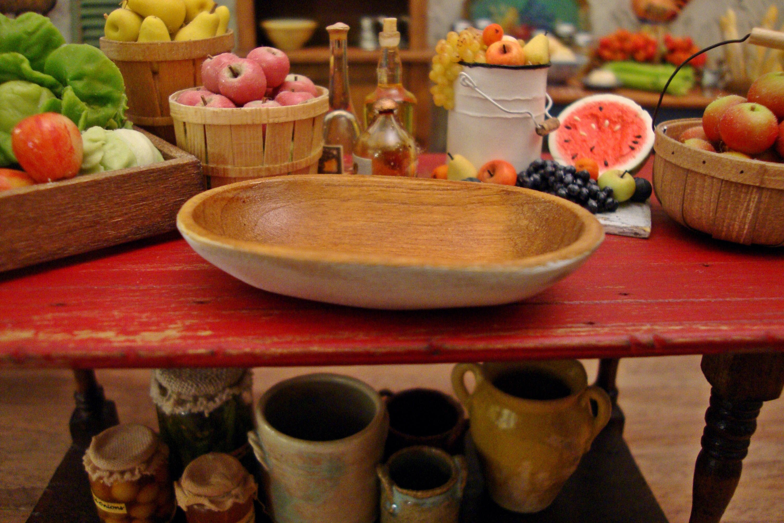 Rustic Shabby White Oval Wood Bowl 1:12 Scale Miniature Dollhouse Kit…