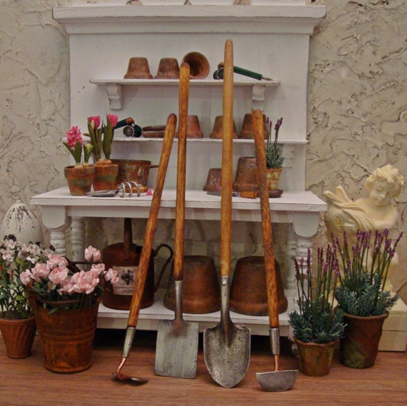 Antique Style Garden Tools 1 12 Scale Miniature Dollhouse Etsy