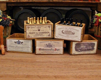 Aged Wine Crates ~ 1:12 Scale Miniature Dollhouse Accessory