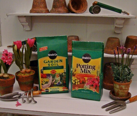 Miracle Grow Potting Mix And Topsoil 1 12 Scale Miniature Etsy