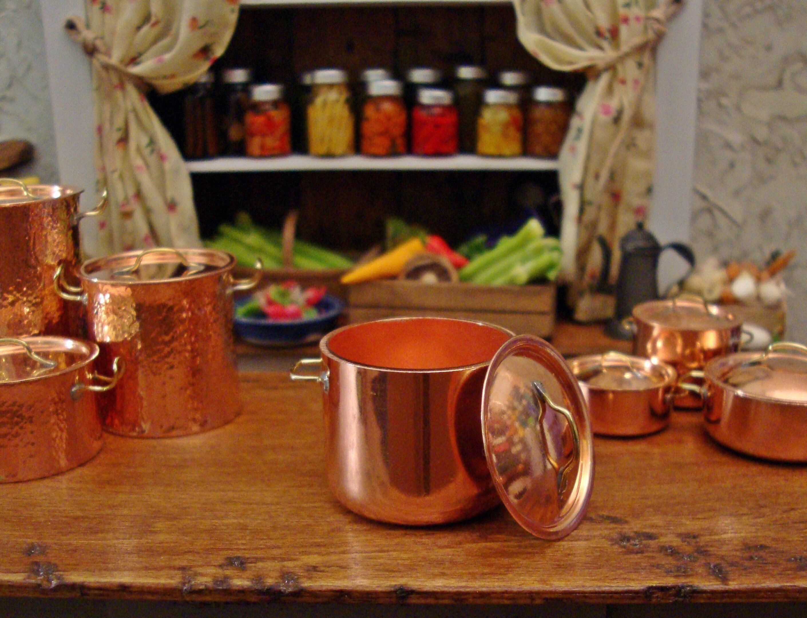 Dollhouse Miniature Copper Metal Cooking Large Stock Pot with Lid B0109A 