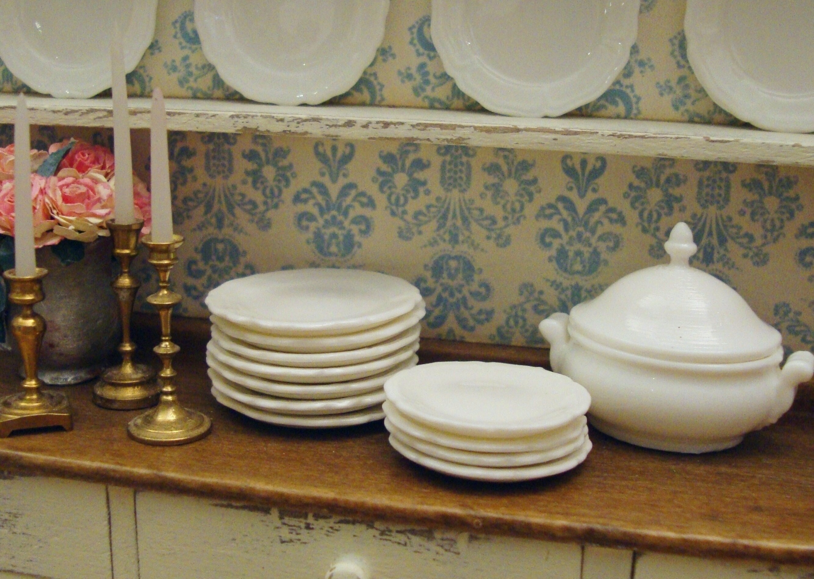 SPECIAL SALE ~ Set of White Porcelain Plates, Dinner & Salad Sets ~ 1:12 Scale Dollhouse Miniature Dishes